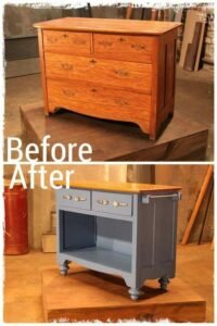 "Repurposed vintage table used as a kitchen island - one of the budget-friendly modular kitchen design ideas.